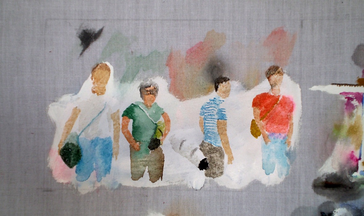 Tom Freeman, Storyboard (detail), 2008, from the series Stand by Me, watercolour and acrylic on stretched cotton, 122 x 91 cm.