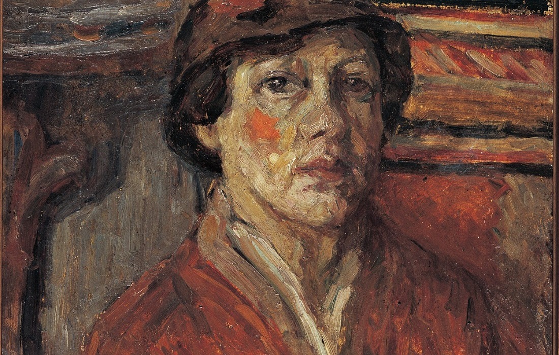Kathleen O’Connor, (d.Self portrait II with hat) (detail), c 1925, oil on card on masonite, 71 x 60 cm