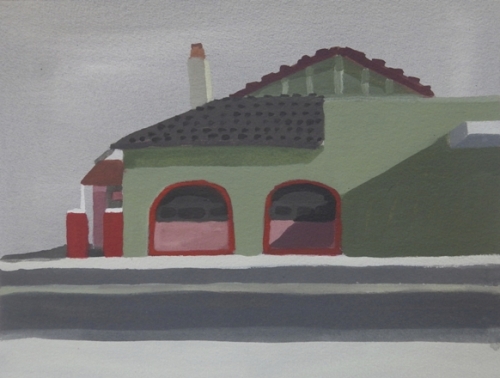 Neridah Stockley, Green Building, 2013, acrylic and gouache on paper, 38 x 28cm
