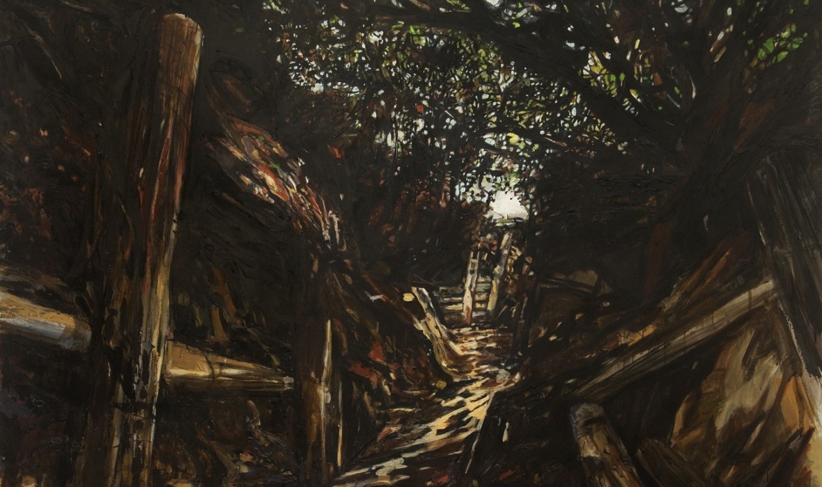 Lev Vykopal, Entrance to Hades (Lone Pine), 2014, soil, pigment, acrylic, charcoal and shellac on paper, 260 x 240cm