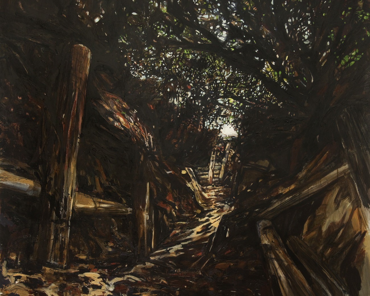 Lev Vykopal, Entrance to Hades (Lone Pine), 2014, soil, pigment, acrylic, charcoal and shellac on paper, 260 x 240cm