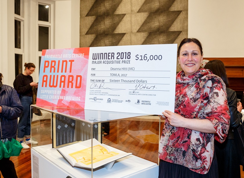 2018 FAC Print Award winner Deanna Hitti with her work TOWLA. Photography by Jessica Wyld