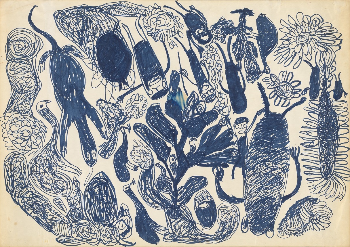 Mary McLean (Pantjiti), Yultukunpa tjikini (drinking honey Grevillea) (detail), 1990, felt pen on paper, 60 x 84cm, Collection of the National Gallery of Australia