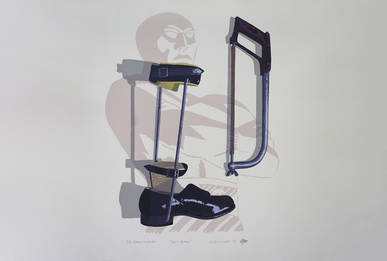 Harry Hummerston, Steal a hacksaw, 1983, screenprint, 76 x 56cm, City of Fremantle Art Collection no. 1484. Courtesy the artist