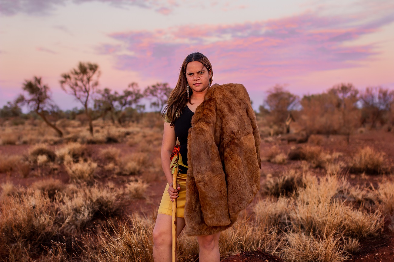Cover image of the 2020 edition of Alanya: Ngaanyatjarra Culture, Life, Health, Design, Fashion, Beauty, Art & Music, featuring Angelica McLean. Copyright Wilurarra Creative