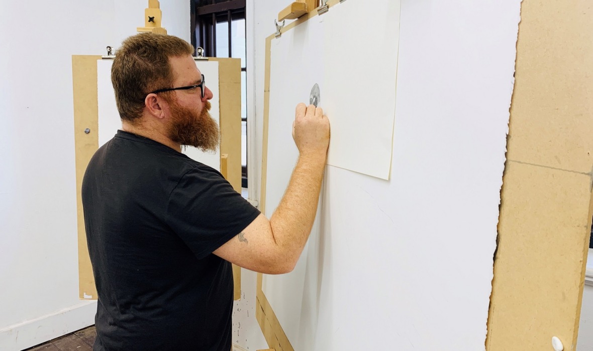 Ross Potter in Residency at Fremantle Arts Centre, working on latest piece 'The Witness' for a group exhibition Tracing the Swan at Holmes à Court Gallery, Vasse Felix