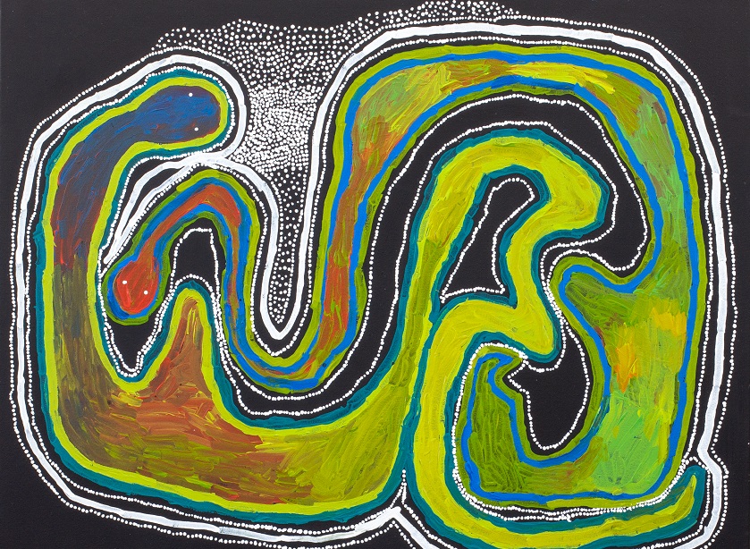 Dora Parker, Pukara, 2021, acrylic on canvas, 110 x 85cm. Image courtesy the artist and Spinifex Arts Project